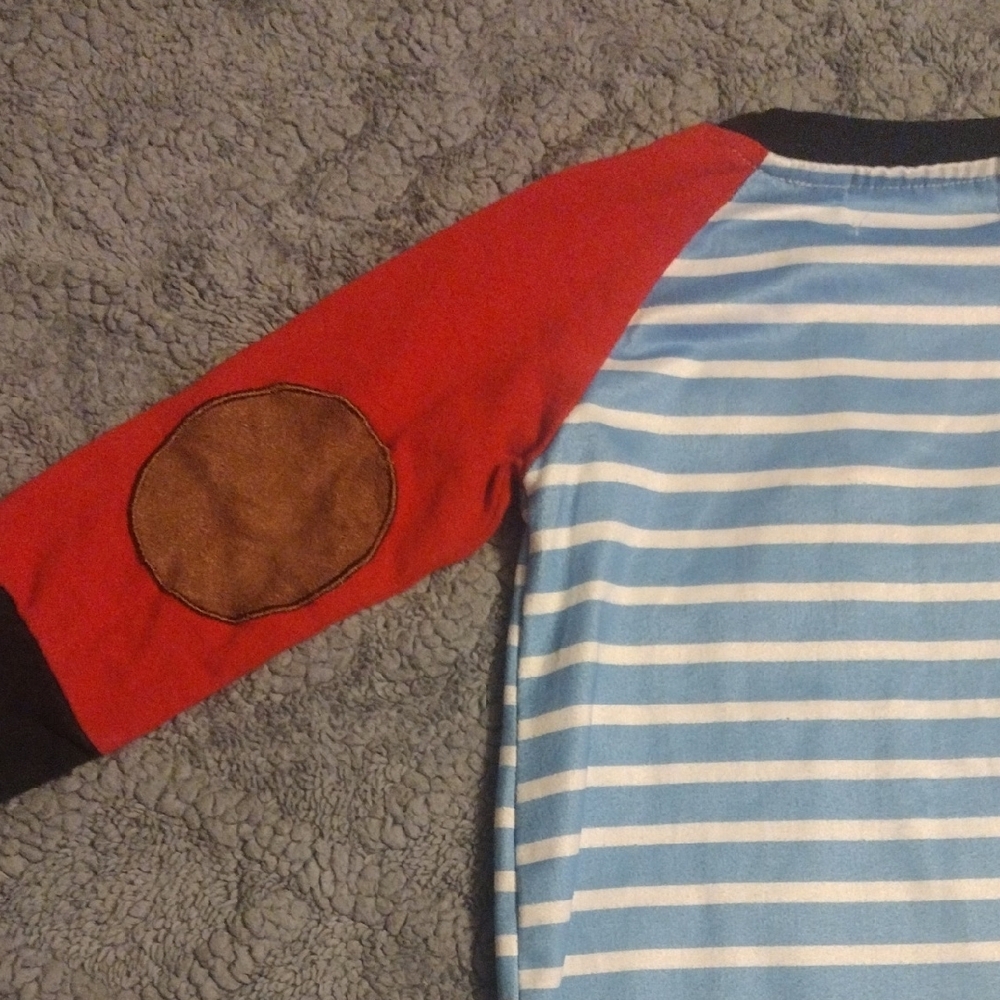 Striped Blue & White Caravan Appliqué Footie with Red Raglan Sleeves - Picture 8 of 10